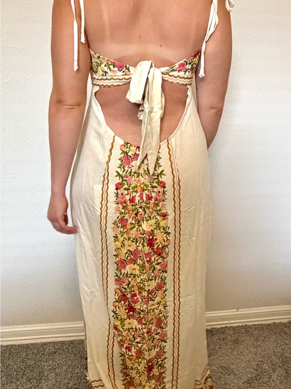 FARM Rio Cream Maxi Dress with Pink & Green Floral Stripes - Picture 4 of 8